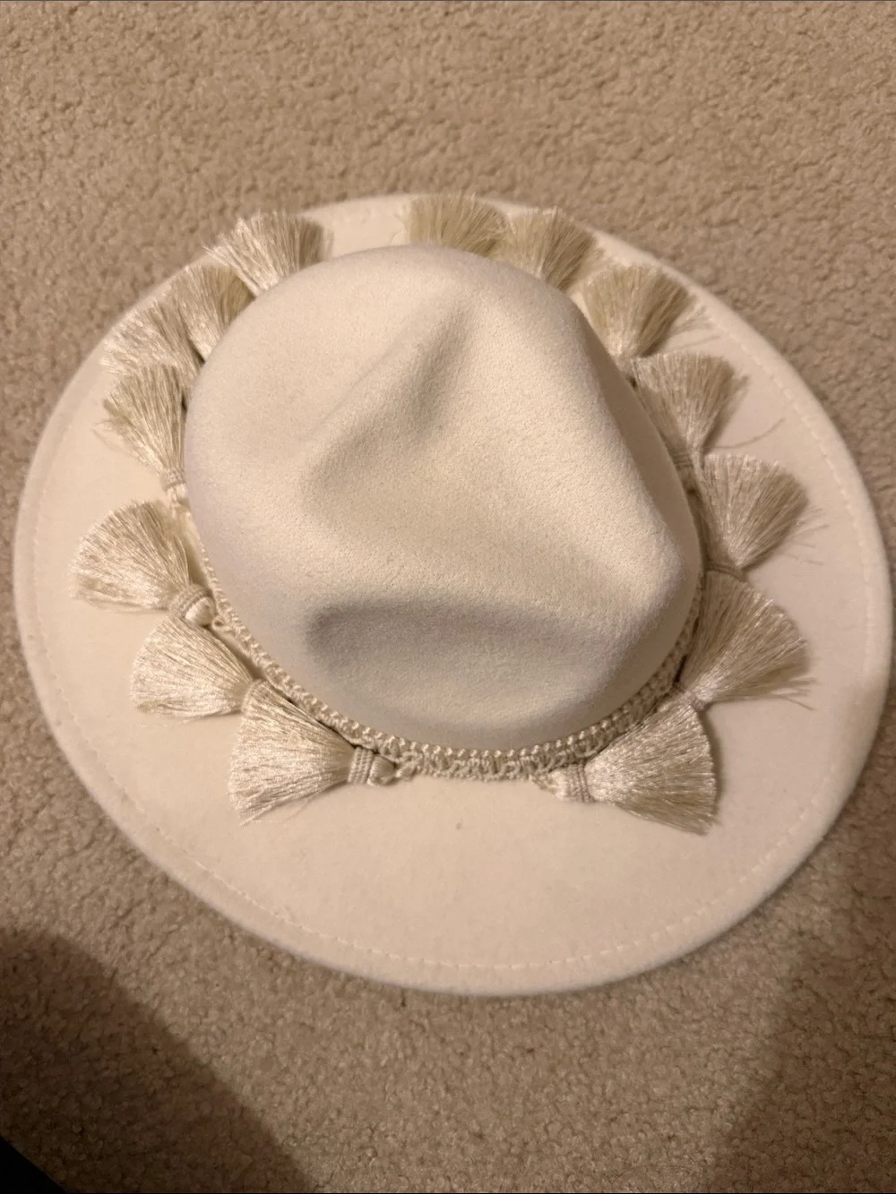 Women's Cream Tassel Trim Wool Fedora Rancher Hat